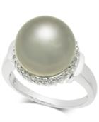 Cultured Tahitian Black Pearl (12mm) & Diamond (1/4 Ct. T.w.) Ring In 14k White Gold