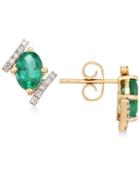 Rare Featuring Gemfields Certified Emerald (1-3/8 Ct. T.w.) And Diamond (1/8 Ct. T.w.) Stud Earrings In 14k Gold