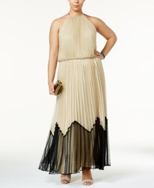 Msk Plus Size Pleated Metallic Blouson Halter Gown