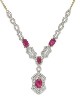Ruby (2-1/3 Ct. T.w.) Diamond (1 Ct. T.w.) Frontal Pendant Necklace In 14k Gold