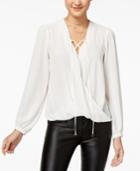 Lily Black Juniors' Shine Lace-up Surplice Top, Created For Macy's