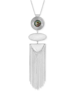 Lucky Brand Silver-tone Abalone & White Stone Chain Tassel 28 Pendant Necklace