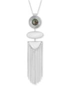 Lucky Brand Silver-tone Abalone & White Stone Chain Tassel 28 Pendant Necklace