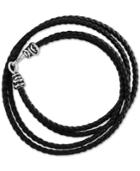 Effy Men's Braided Black Leather Wrap Bracelet In Sterling Silver