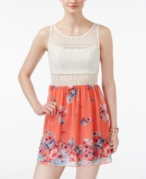 Trixxi Juniors' Sleeveless Crochet-top Printed Dress