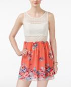 Trixxi Juniors' Sleeveless Crochet-top Printed Dress