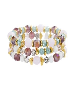 Catherine Malandrino Women's Multicolored Beaded Three Layer Yellow Gold-tone Stretch Bracelet