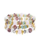 Catherine Malandrino Women's Multicolored Beaded Three Layer Yellow Gold-tone Stretch Bracelet