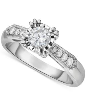 Diamond Vintage-inspired Milgrain Engagement Ring (5/8 Ct. T.w.) In 14k White Gold
