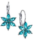 2028 Silver-tone Floral Crystal Drop Earrings