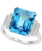 Effy Blue Topaz (6-3/8 Ct. T.w.) & Diamond (1/10 Ct. T.w.) Ring In 14k White Gold