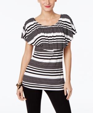 Inc International Concepts Petite Striped Flounce Top, Only At Macy's