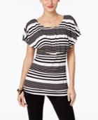 Inc International Concepts Petite Striped Flounce Top, Only At Macy's