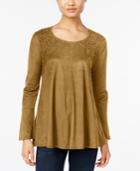 Style & Co. Faux-suede Crochet-trim Top, Only At Macy's