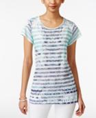Style & Co. Petite Printed Striped Top, Only At Macy's