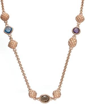 Bronzarte 18k Rose Gold Over Bronze Amethyst (1-5/8 Ct. T.w.), Blue Topaz (2-1/5 Ct. T.w.) And Smokey Topaz (2-1/5 Ct. T.w.) Station Necklace