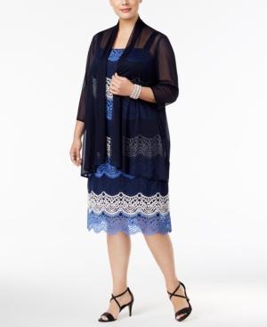 R & M Richards Plus Size Lace Colorblocked Dress & Sheer Jacket