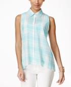 Ny Collection Petite Sleeveless Windowpane-print Shirt