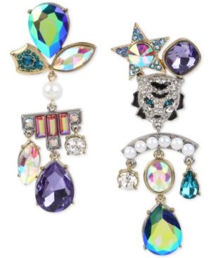 Betsey Johnson Two-tone Tiger Crystal Stone & Imitation Pearl Cluster Mismatch Earrings