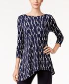 Alfani Petite Printed Asymmetrical Swing Top, Only At Macy's