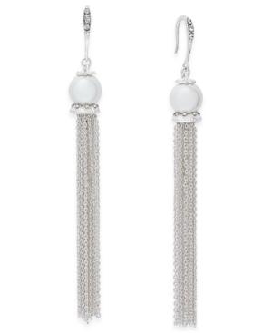 Inc International Concepts Silver-tone Pave & Imitation Pearl Chain Tassel Drop Earrings, Only At Macy's