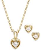 Lily Nily Children's 18k Gold Over Sterling Silver Set, June Birthstone Pearl Pendant Necklace And Earrings Set (2mm And 3mm)