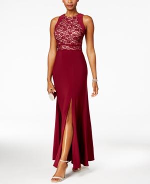 Nightway Petite Glitter Lace Slit Gown