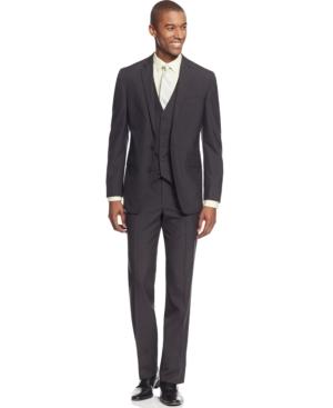 Kenneth Cole Reaction Charcoal Texture Grid Slim-fit Vested Suit