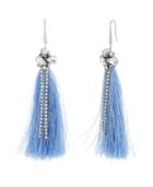 Catherine Malandrino Women's Clustered White Rhinestone Blue Tassel Silver-tone Hook Earrings