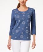 Karen Scott Petite Three-quarter-sleeve Embellished Top