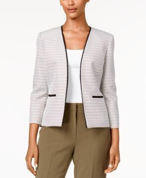 Kasper Petite Piped Tweed Open-front Jacket