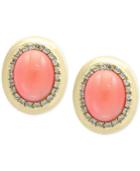 Effy Natural Coral (8 X 6mm) & Diamond (1/6 Ct. T.w.) Oval Stud Earrings In 14k Gold