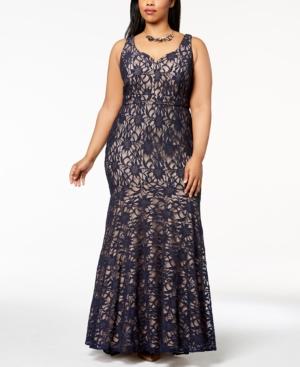 Betsy & Adam Plus Size Sweetheart Glitter Lace Gown