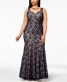 Betsy & Adam Plus Size Sweetheart Glitter Lace Gown