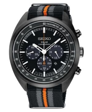 Seiko Men's Solar Chronograph Recraft Series Black, Gray & Orange Nylon Strap Watch 43.5mm