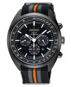 Seiko Men's Solar Chronograph Recraft Series Black, Gray & Orange Nylon Strap Watch 43.5mm
