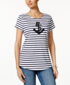 Charter Club Petite Striped Anchor Graphic Top, Only At Macy's