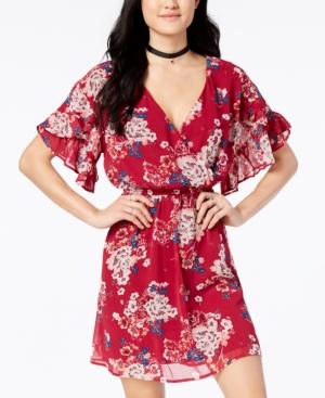 As U Wish Juniors' Printed Ruffle-sleeved Dress