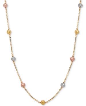 Tricolor Textured Ball Link 18 Statement Necklace In 14k Gold, White Gold, & Rose Gold