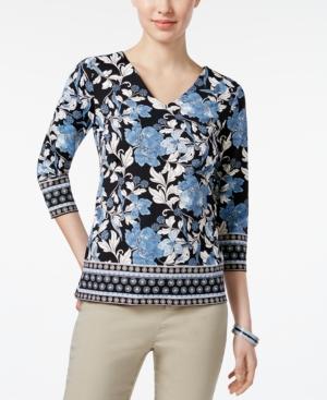 Charter Club Petite Mixed-print Blouse, Only At Macy's