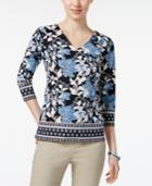 Charter Club Petite Mixed-print Blouse, Only At Macy's
