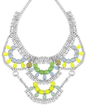 Haskell Necklace  Silver Tone Multi Color Bead Statement Necklace