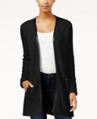 Charter Club Petite Faux-leather-trim Cardigan, Only At Macy's