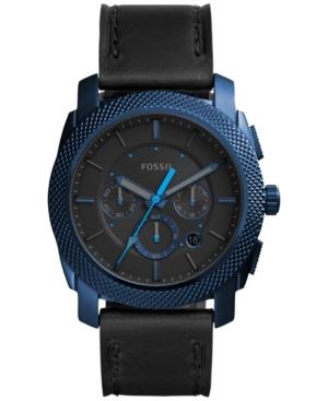 Fossil Men's Chronograph Machine Black Leather Strap Watch 45mm
