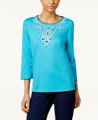 Alfred Dunner Petite Embroidered Scroll Top