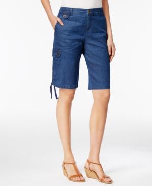Style & Co Petite Ruched-hem Chambray Cargo Bermuda Shorts, Only At Macy's
