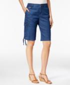 Style & Co Petite Ruched-hem Chambray Cargo Bermuda Shorts, Only At Macy's