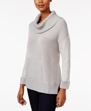 Style & Co. Striped Ribbed Cowl-neck Sweater, Only At Macy's
