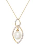 Cultured Freshwater Pearl (9mm) And Diamond (1/4 Ct. T.w.) Pendant Necklace In 14k Gold