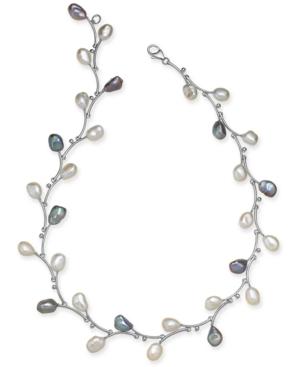 White & Pink Keshi Freshwater Pearl (7-1/2mm) Vine 17-1/2 Collar Necklace In Sterling Silver